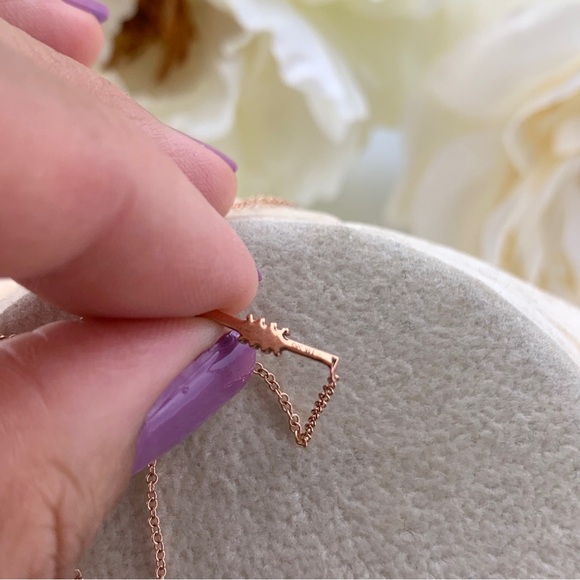 14K Solid Rose Gold Diamond Baguette Bar 16”-18” Adjustable Necklace - Picture 5 of 7